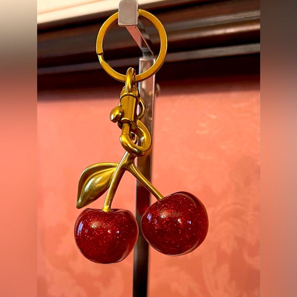 #4 - Large Solid Red Sparkling Cherry Fashion Key Fob/Purse Bag Charm.